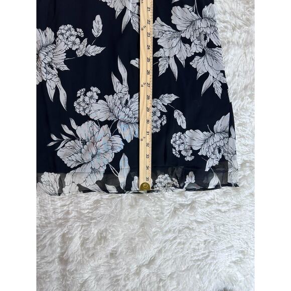 Truth & Fable Black And White Midi Chiffon V Neck Tunic Dress Size XL 3/4Sleeve - Picture 11 of 14